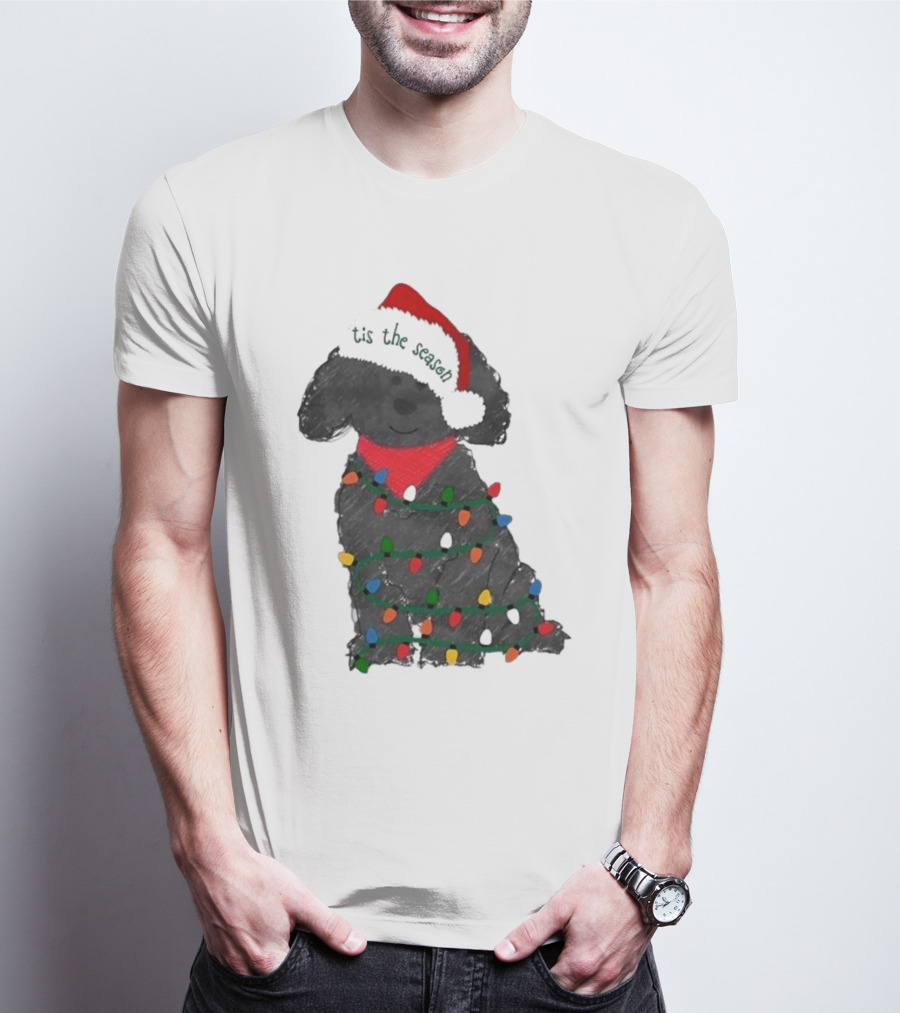 'Tis The Season Labradoodle Wrapped In Christmas Lights And Santa Hat T-Shirt