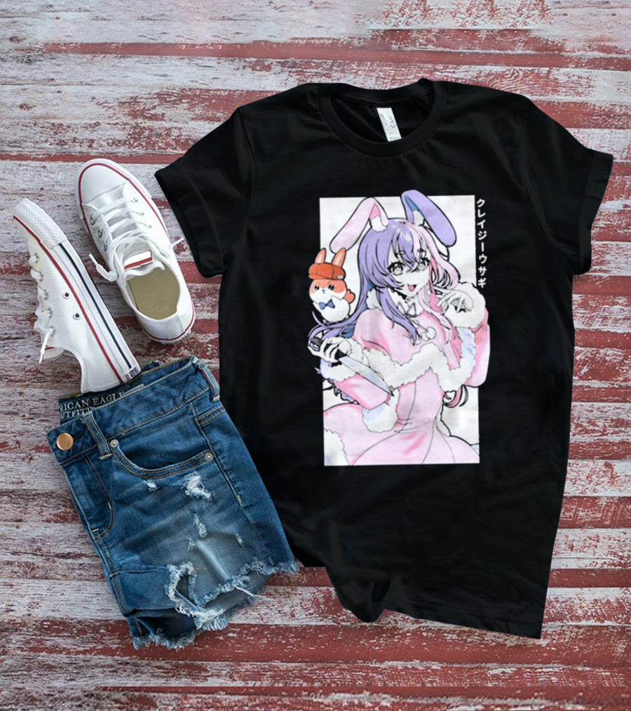 Gamersupps Punkalopi Crazy Usagi Japanese Text Anime Bunny Girl Holding Knife T-Shirt