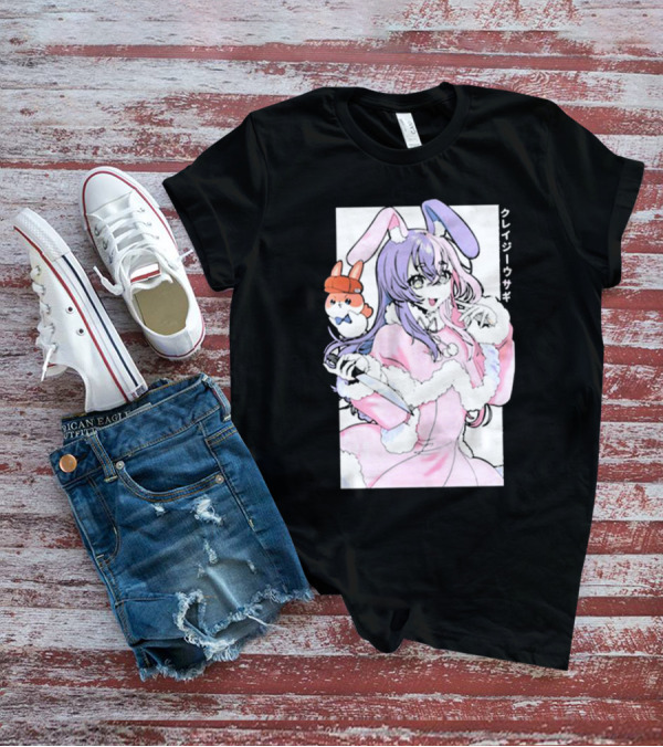 Gamersupps Punkalopi Crazy Usagi Japanese Text Anime Bunny Girl Holding Knife T-Shirt