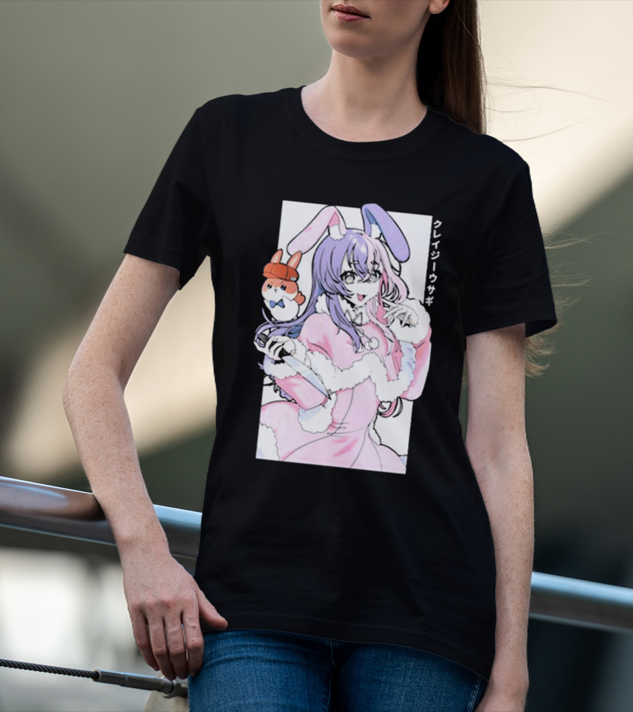 Gamersupps Punkalopi Crazy Usagi Japanese Text Anime Bunny Girl Holding Knife T-Shirt