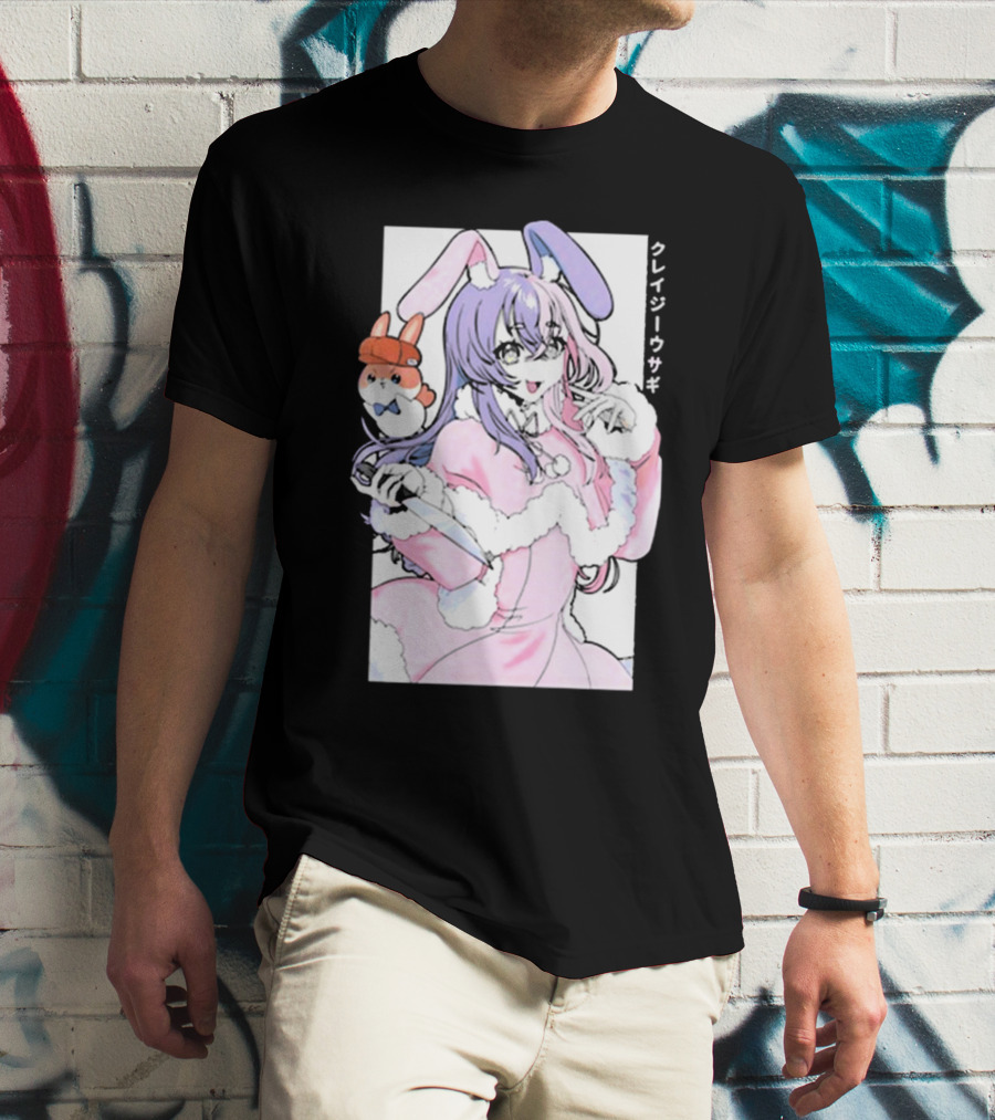 Gamersupps Punkalopi Crazy Usagi Japanese Text Anime Bunny Girl Holding Knife T-Shirt