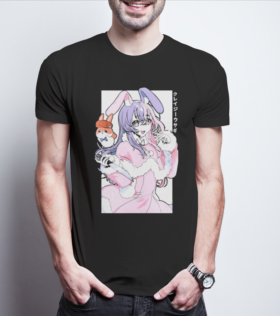 Gamersupps Punkalopi Crazy Usagi Japanese Text Anime Bunny Girl Holding Knife T-Shirt
