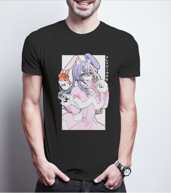 Gamersupps Punkalopi Crazy Usagi Japanese Text Anime Bunny Girl Holding Knife T-Shirt