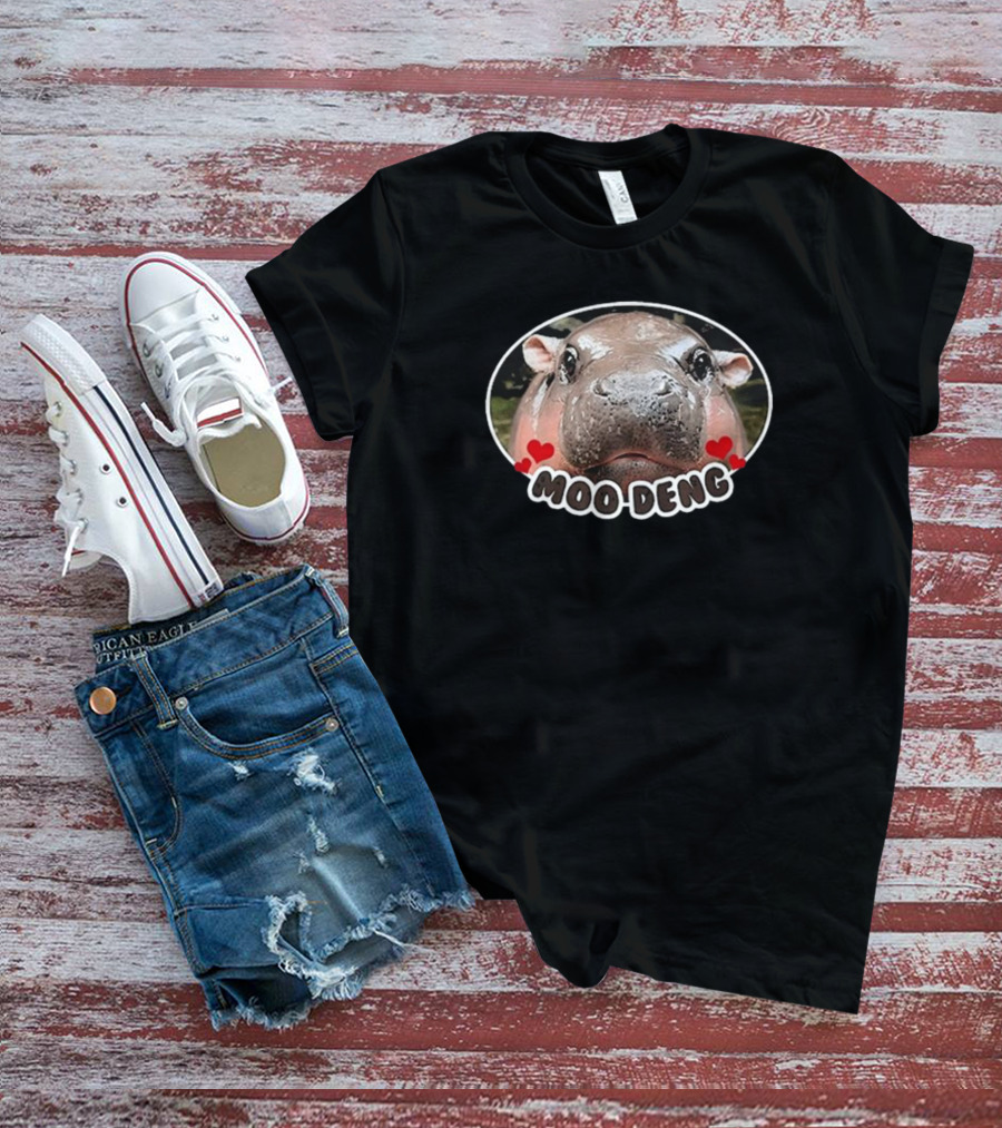 Moo Deng Hippo Heart Accented Oval T-Shirt