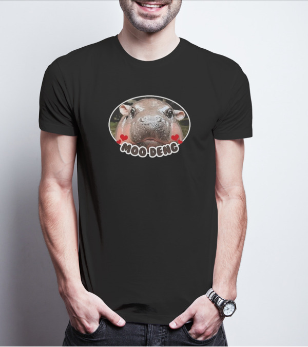 Moo Deng Hippo Heart Accented Oval T-Shirt