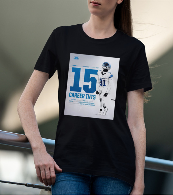 Detroit Lions Kerby Joseph 15 Career INTs Tied With James Hunter And Bobby Watkins Most INTs Since 1970 AFL-NFL Merger T-Shirt