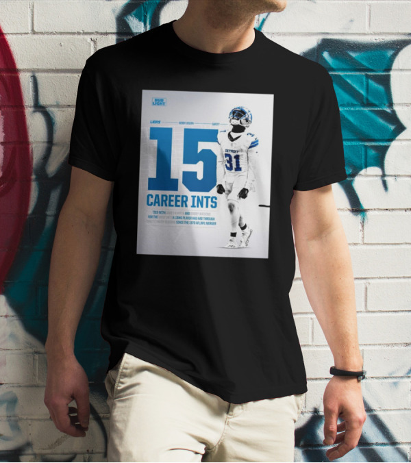 Detroit Lions Kerby Joseph 15 Career INTs Tied With James Hunter And Bobby Watkins Most INTs Since 1970 AFL-NFL Merger T-Shirt