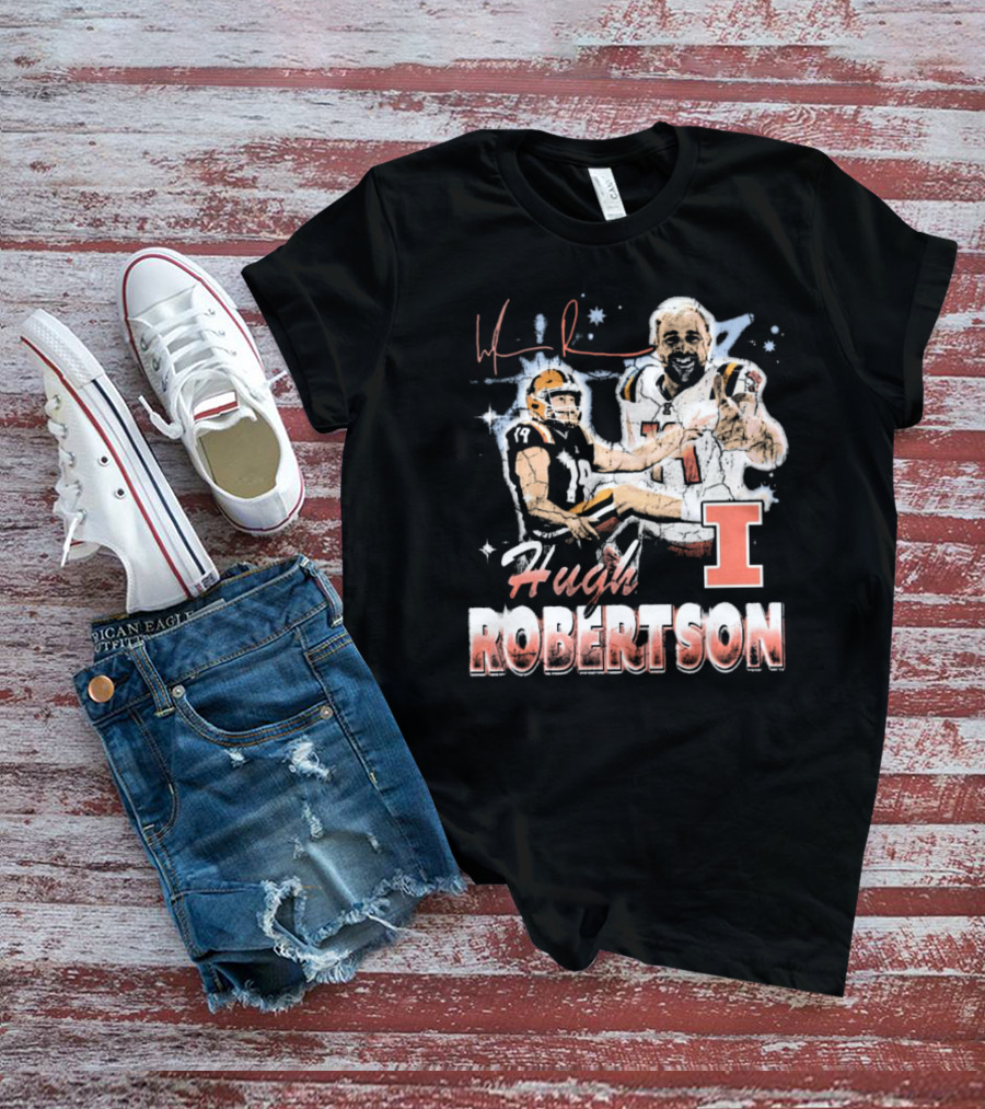 Hugh Robertson Illinois Fighting Illini 90s Retro Signature Football T-Shirt