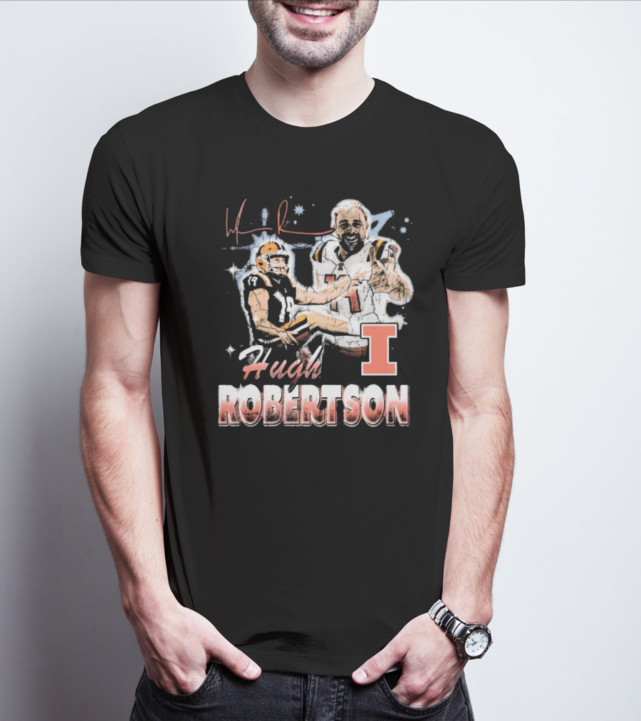 Hugh Robertson Illinois Fighting Illini 90s Retro Signature Football T-Shirt