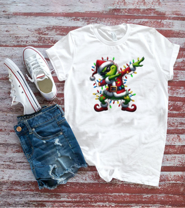 Santa Grinch Dabbing Festive Lights Merry Christmas T-Shirt