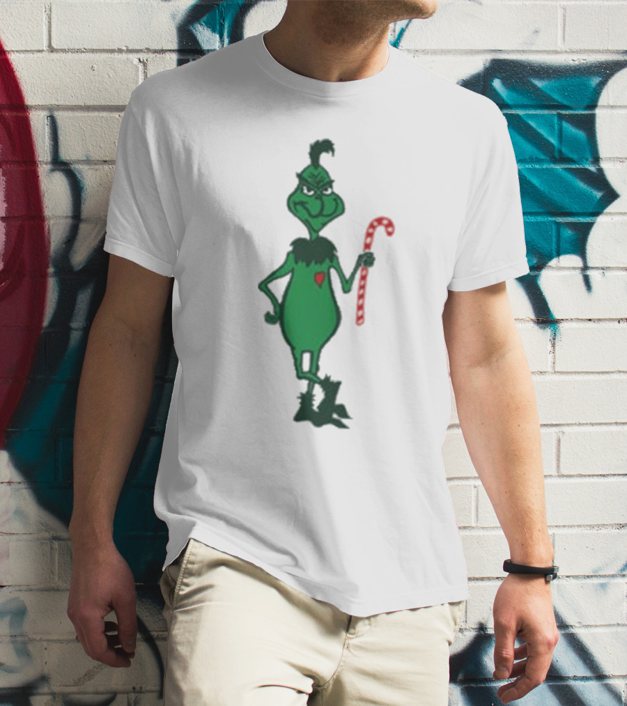 Grinch Holding Candy Cane Trey Anastasio Christmas T-Shirt