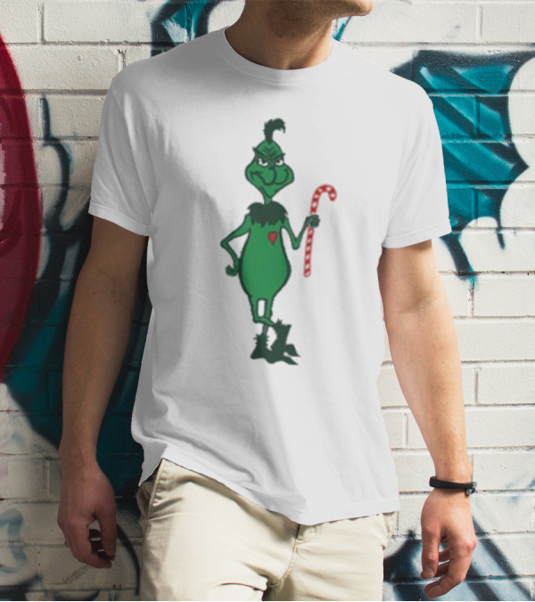 Grinch Holding Candy Cane Trey Anastasio Christmas T-Shirt