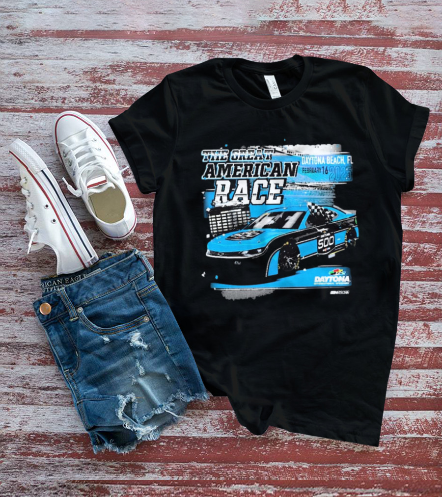 The Great American Race Daytona Beach February 16 2025 Daytona 500 Checkered Flag Sports Car T-Shirt
