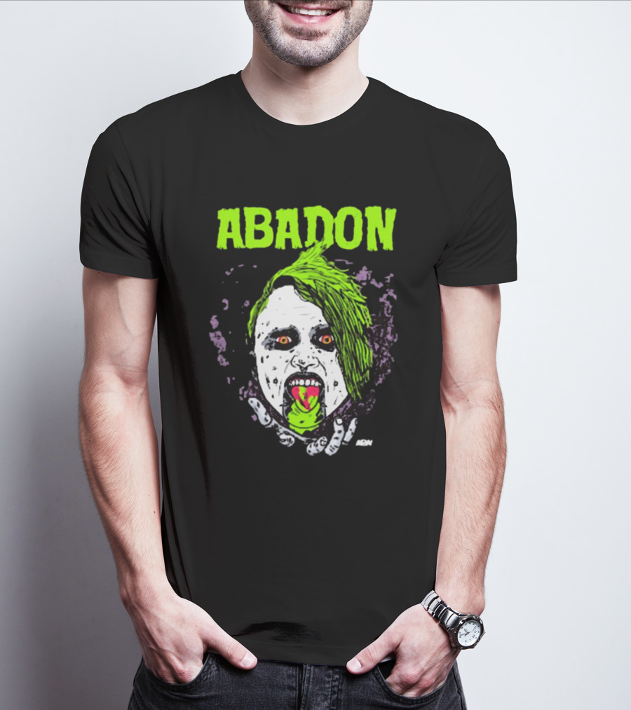 Abadon AEW Neon Green Zombie Face I Can Never Die T-Shirt