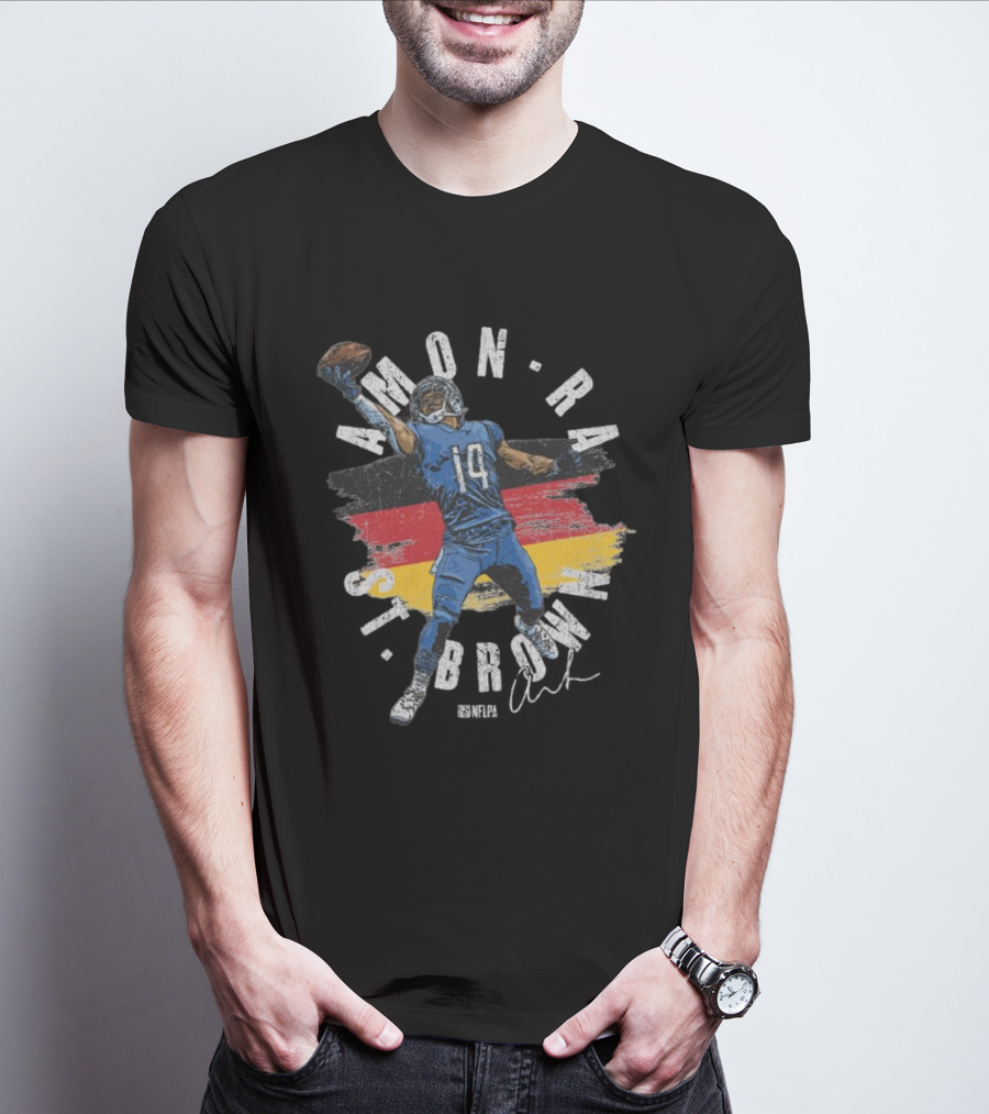 Amon-Ra St. Brown Detroit Lions NFLPA Germany Flag Signature 14 T-Shirt