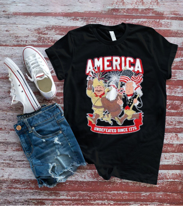 America Undefeated Since 1776 Patriotic Imagery With Eagle Fireworks Flags T-Shirt