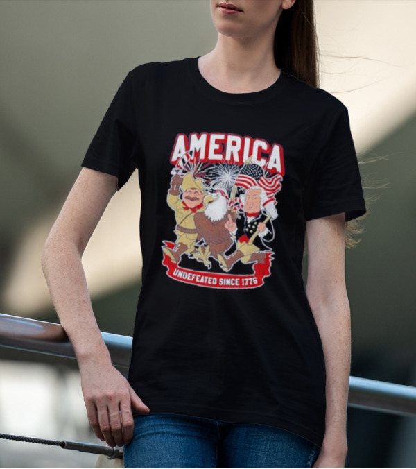 America Undefeated Since 1776 Patriotic Imagery With Eagle Fireworks Flags T-Shirt