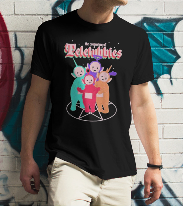 The Conjuring Of Teletubbies On Pentagram Background T-Shirt