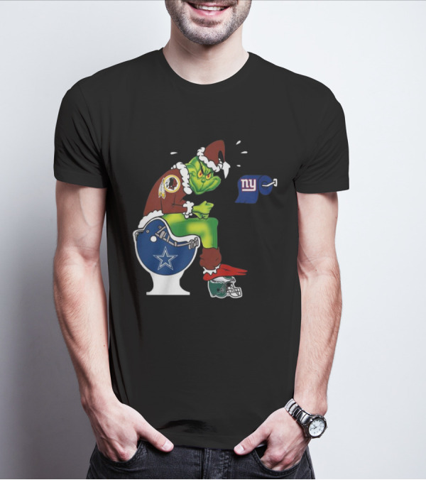 The Grinch Washington Football Team On Toilet Dallas Cowboys New York Giants Christmas T-Shirt