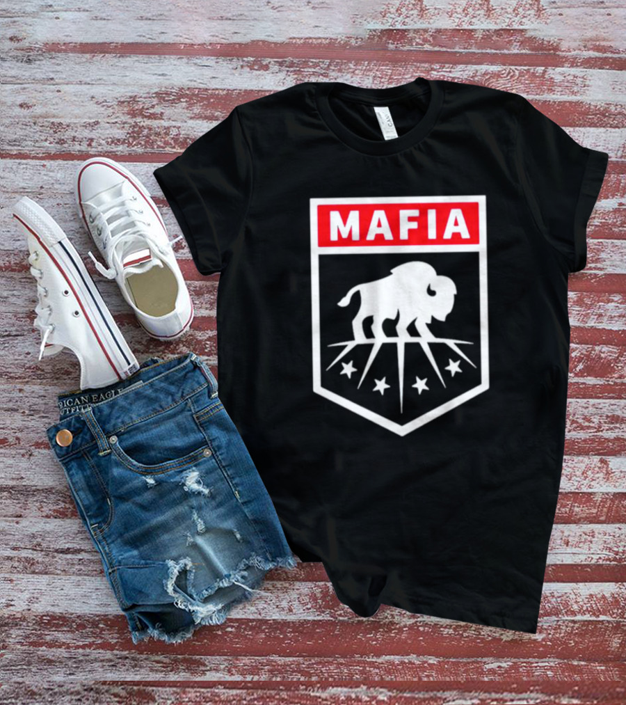 Buffalo Bills Mafia Shield Red White Buffalo Stars T-Shirt