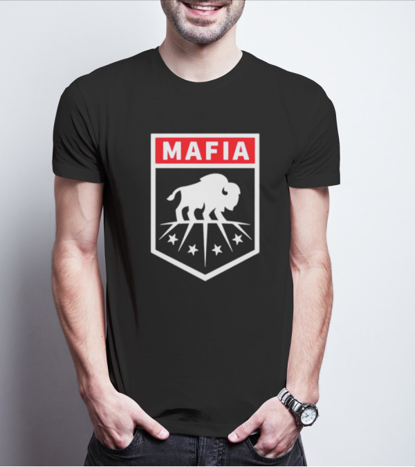 Buffalo Bills Mafia Shield Red White Buffalo Stars T-Shirt