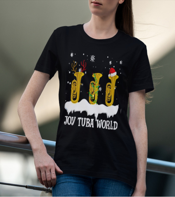 Joy Tuba World Christmas Snow Tubas Santa Hat Reindeer T-Shirt
