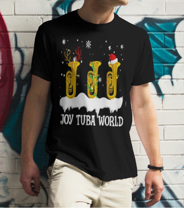 Joy Tuba World Christmas Snow Tubas Santa Hat Reindeer T-Shirt