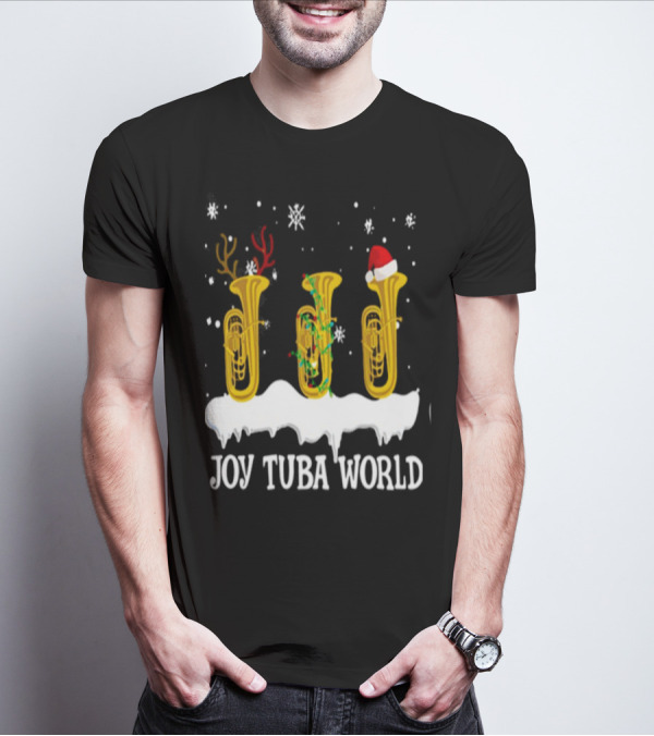 Joy Tuba World Christmas Snow Tubas Santa Hat Reindeer T-Shirt