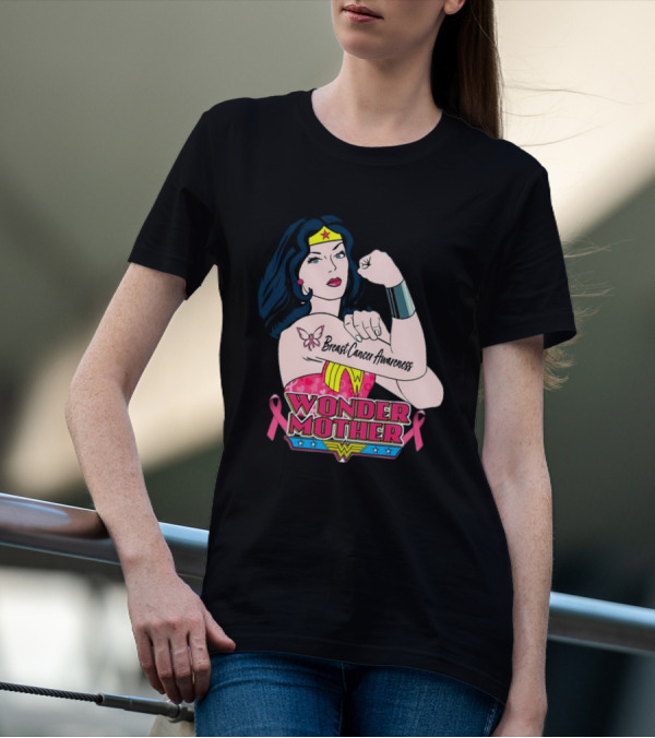 Wonder Woman Breast Cancer Awareness Wonder Mother Pink T-Shirt