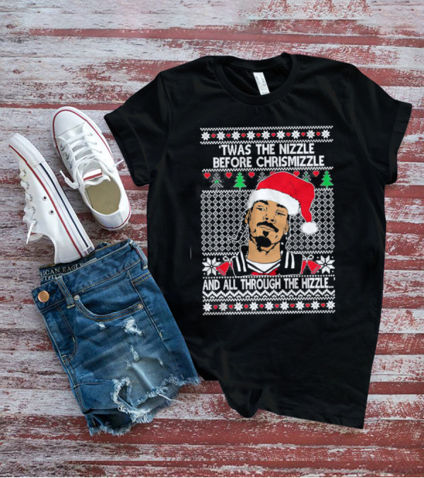 Snoop Dogg Twas The Nizzle Before Chrismizzle Santa Hat Pattern Christmas T-Shirt