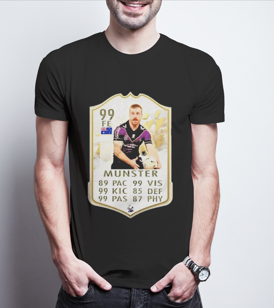 Melbourne Storm Cameron Munster Sports Card PAC VIS KIC DEF PAS PHY T-Shirt