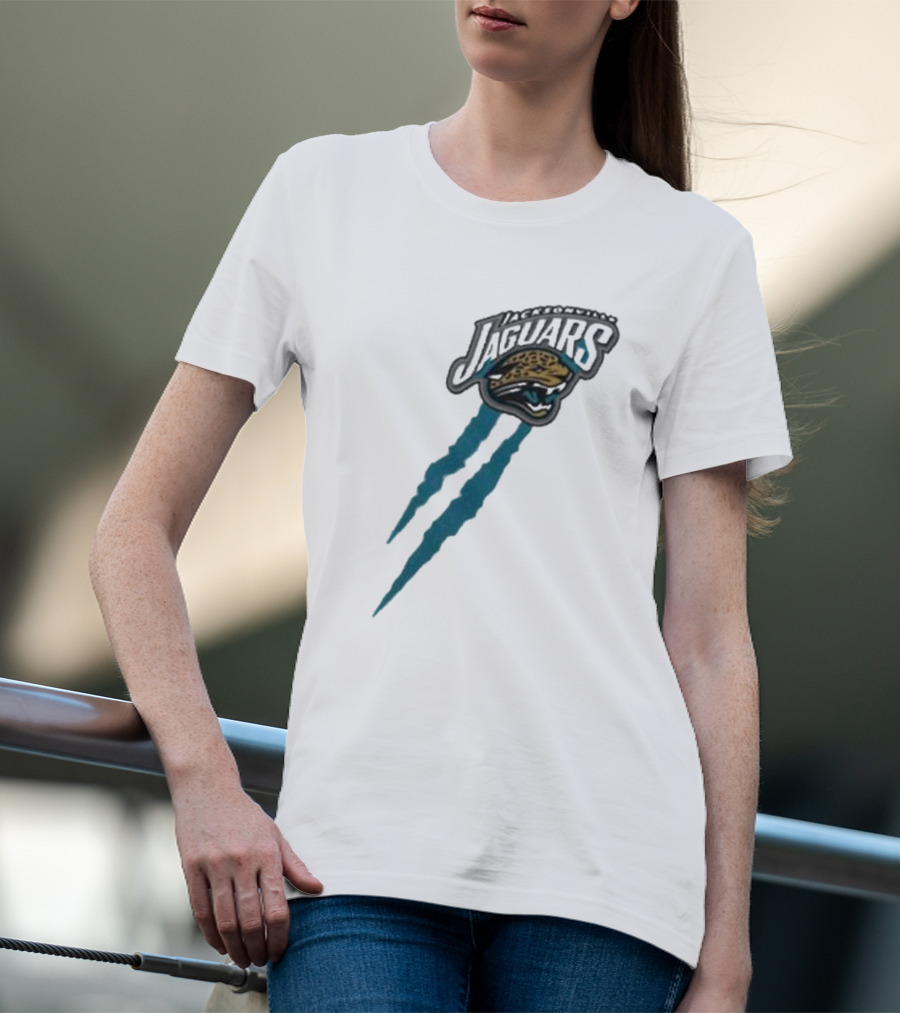 Jacksonville Jaguars Retro Jaguar Head With Bold Blue Scratch Marks T-Shirt