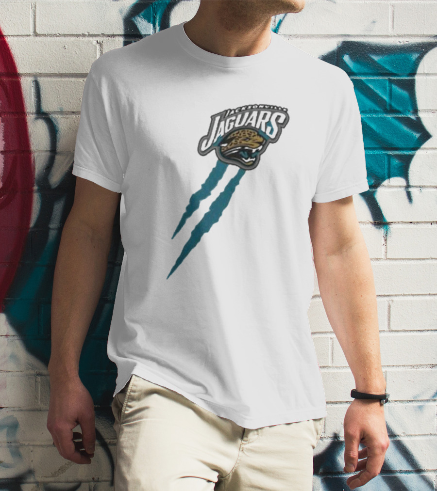 Jacksonville Jaguars Retro Jaguar Head With Bold Blue Scratch Marks T-Shirt