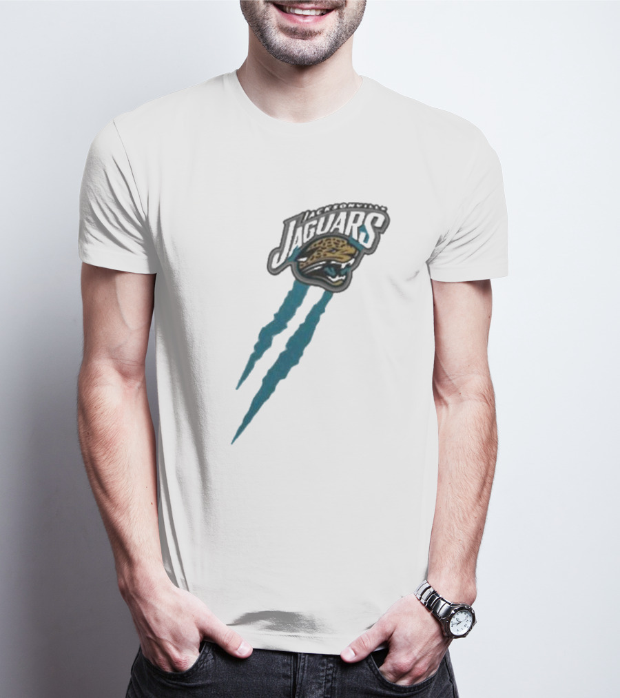 Jacksonville Jaguars Retro Jaguar Head With Bold Blue Scratch Marks T-Shirt
