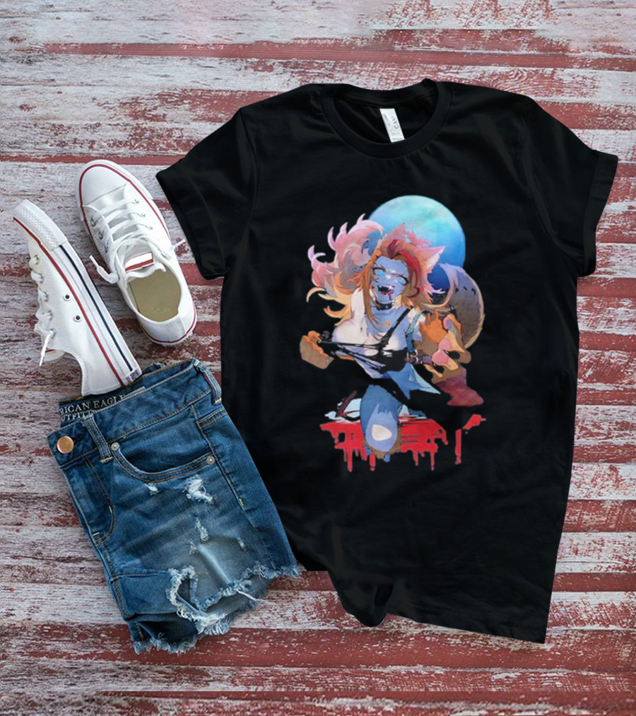 Buffpup Bloody Howl Werewolf Moon Guitar Blood Red T-Shirt