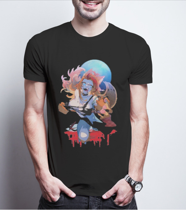 Buffpup Bloody Howl Werewolf Moon Guitar Blood Red T-Shirt