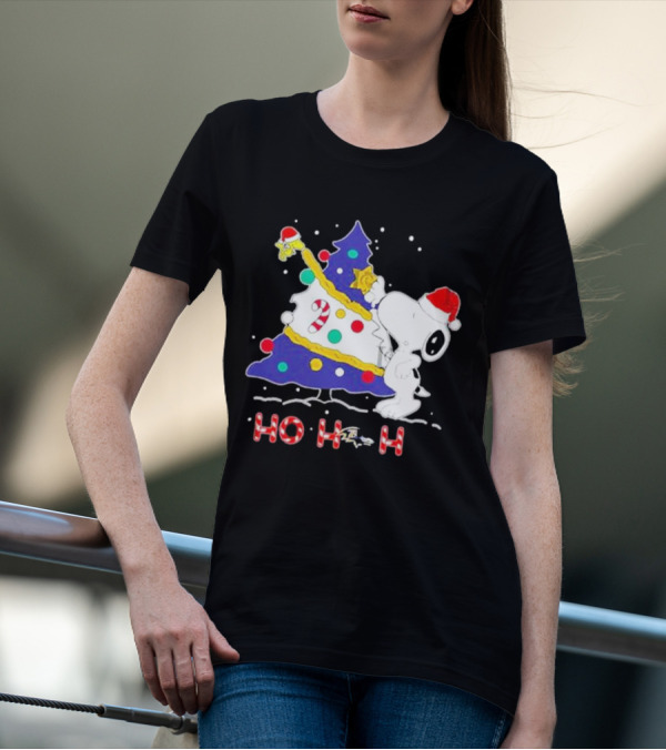 Ho Ho Ho Snoopy Woodstock Christmas Tree Baltimore Ravens T-Shirt