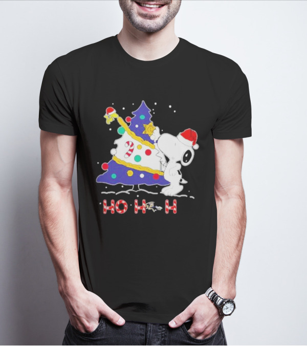 Ho Ho Ho Snoopy Woodstock Christmas Tree Baltimore Ravens T-Shirt