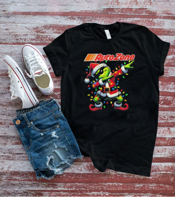 Santa Grinch Dabbing With AutoZone Logo Merry Christmas T-Shirt