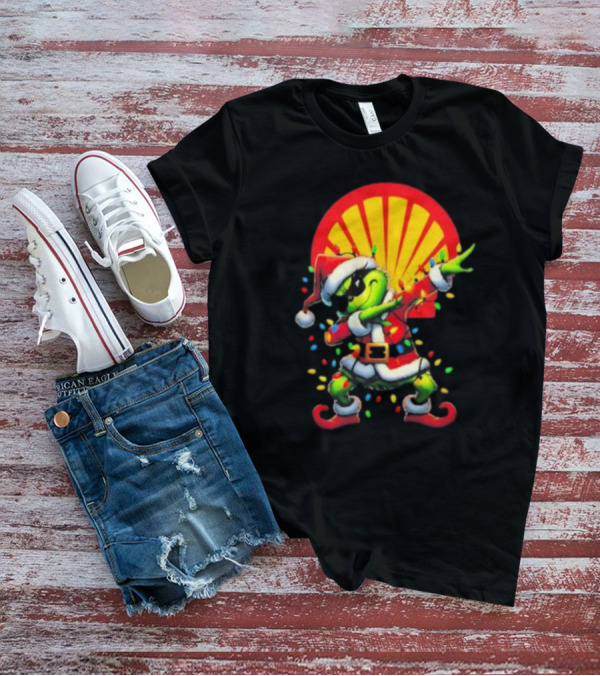 Santa Grinch Dabbing Shell Christmas Lights T-Shirt