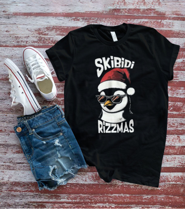 Skibidi Rizzmas Christmas Penguin With Santa Hat And Sunglasses T-Shirt
