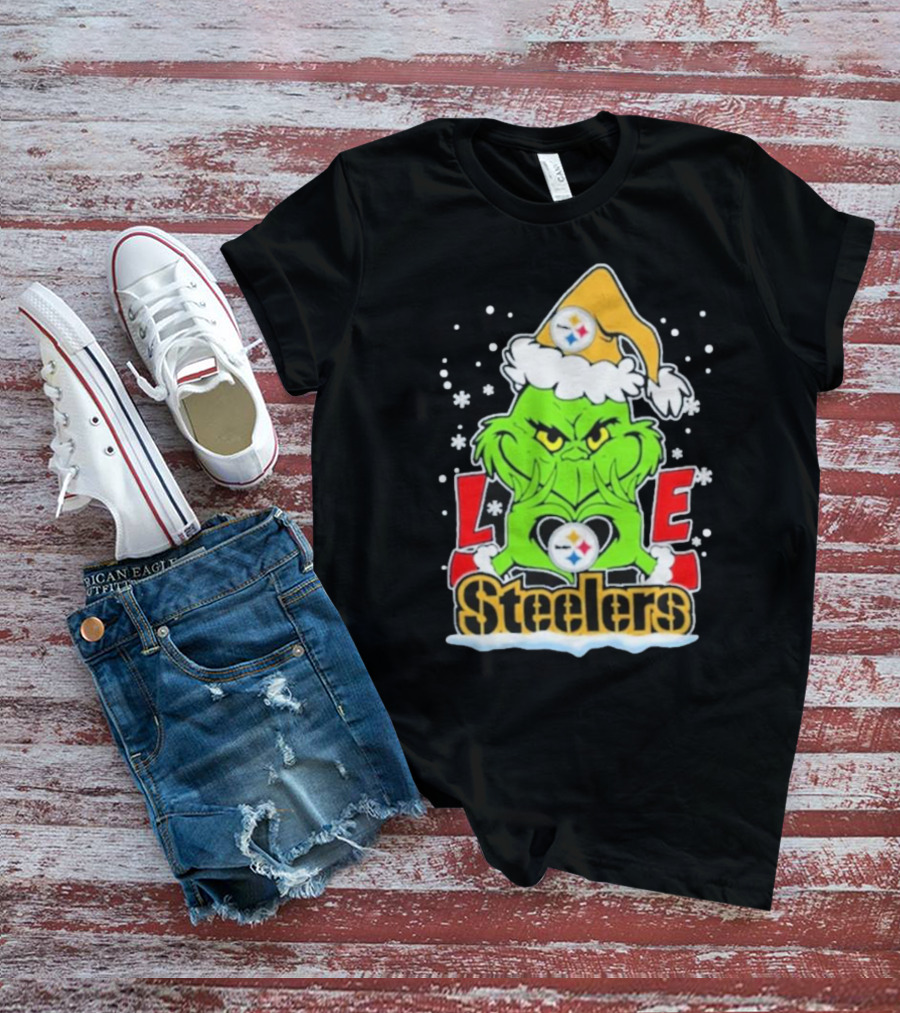 The Grinch Love Steelers Football Christmas T-Shirt