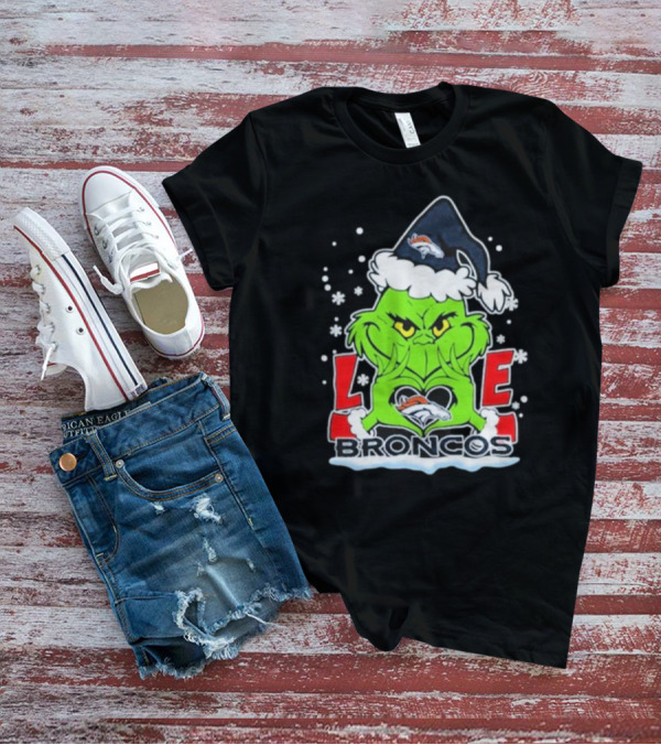 The Grinch Love Denver Broncos Christmas Football T-Shirt