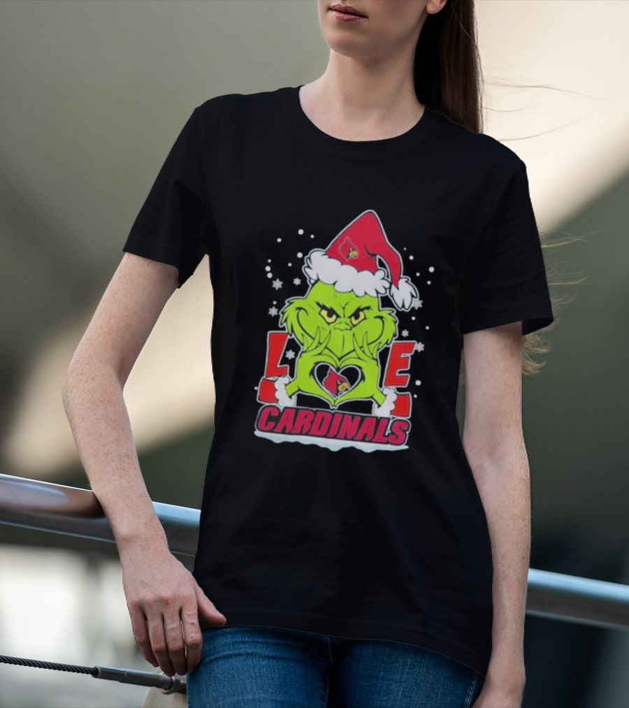 The Grinch Love Cardinals Christmas Louisville Cardinals Football T-Shirt