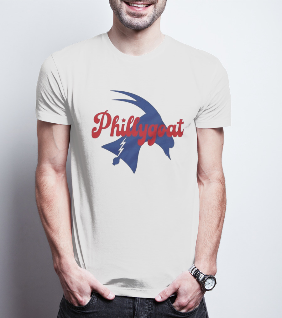Phillygoat Red Script With Blue Goat And Lightning Bolt Elements T-Shirt