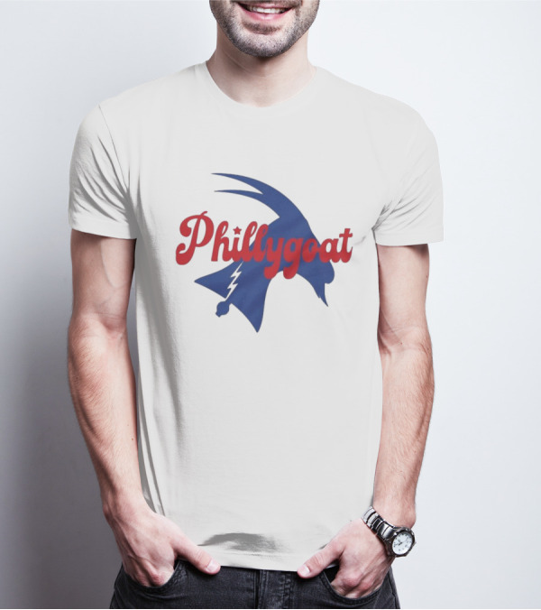 Phillygoat Red Script With Blue Goat And Lightning Bolt Elements T-Shirt