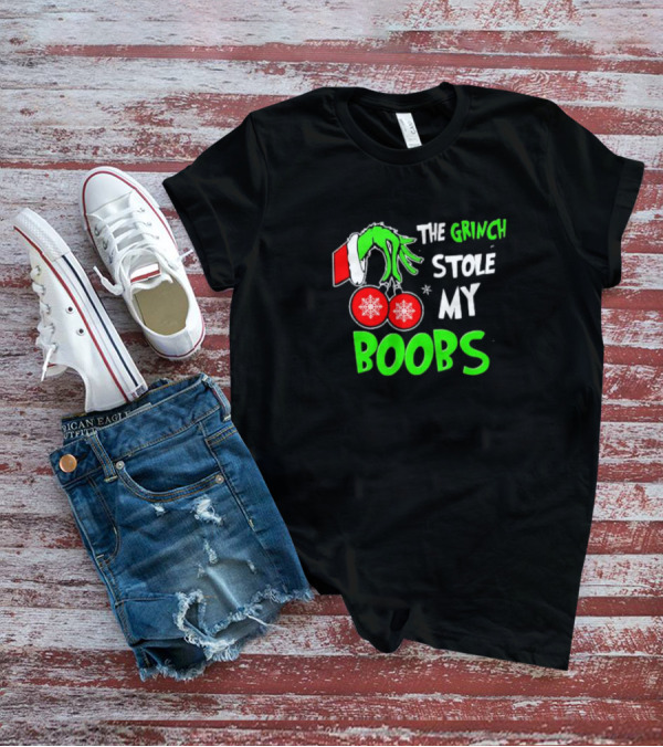 The Grinch Stole My Boobs Christmas Snowflakes Hand T-Shirt
