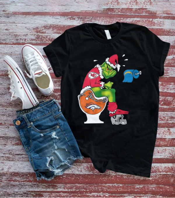 The Grinch On Toilet Kansas City Chiefs, Denver Broncos, Oakland Raiders, Chargers Christmas T-Shirt