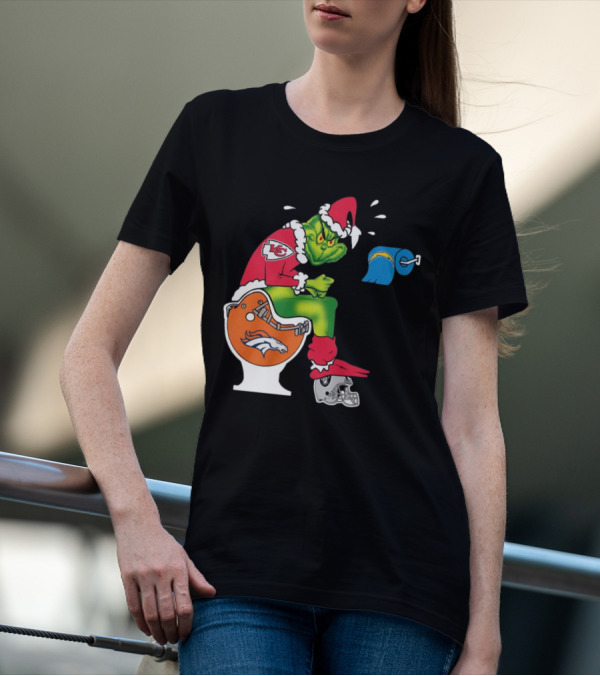 The Grinch On Toilet Kansas City Chiefs, Denver Broncos, Oakland Raiders, Chargers Christmas T-Shirt