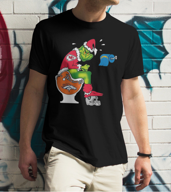 The Grinch On Toilet Kansas City Chiefs, Denver Broncos, Oakland Raiders, Chargers Christmas T-Shirt